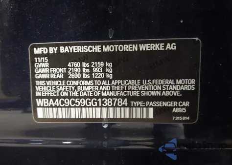 2016 BMW 428I Gran Coupe xDrive из США, поврежденный, VIN WBA4C9C59GG138784